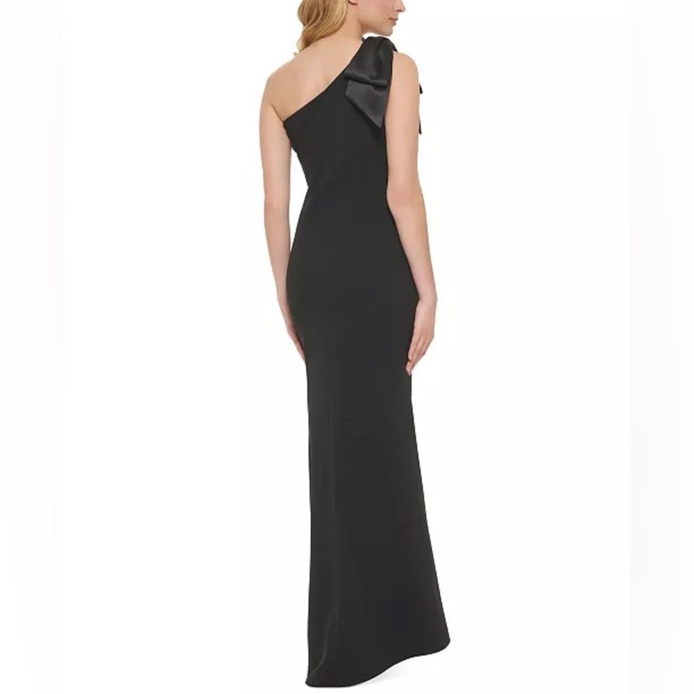 Size 14- Eliza J Black Bow One Shoulder Velvet Gown